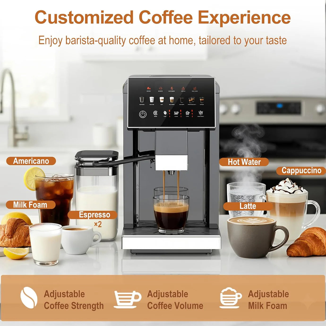 Electactic 20 Bar Fully Automatic Espresso Machine – Grinder, Touch & Milk Frother