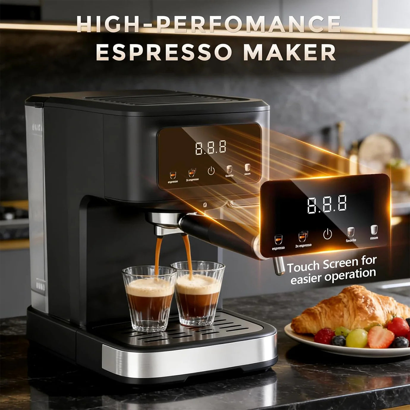 Electactic 15-Bar Espresso Machine with Milk Frother & LED Touch